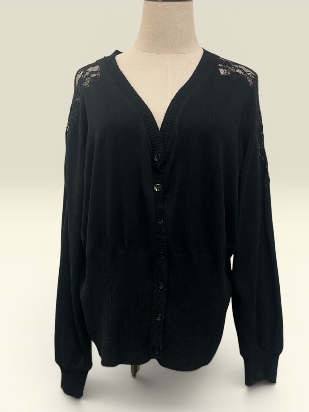 *LIKE NEW* Grace Karin Black Lace-Accent V-Neck Button Cardigan